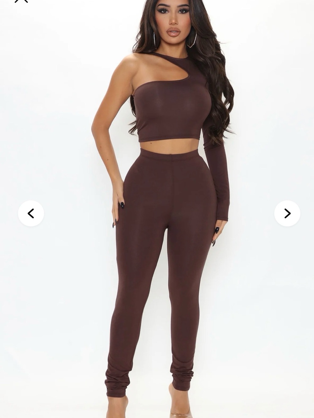 Fashion Nova Chocolate Brown One-Shoulder Pantsuit